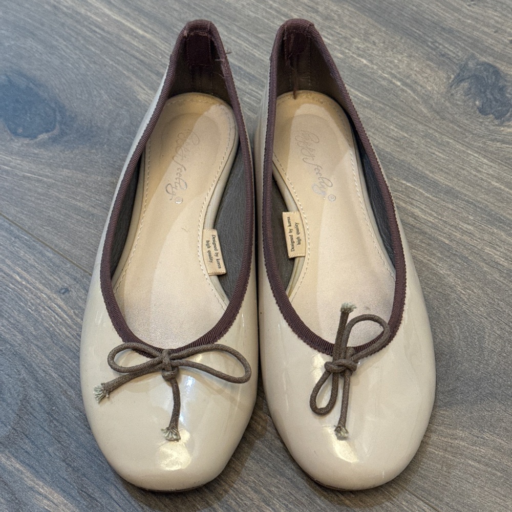 Japanese Leather Bow Ballerinas Woman Bow Knot Loafer Shoes Apricot Size US